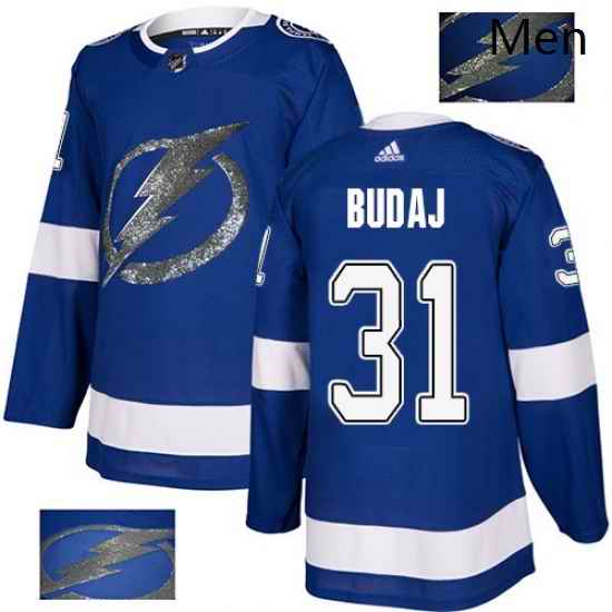 Mens Adidas Tampa Bay Lightning 31 Peter Budaj Authentic Royal Blue Fashion Gold NHL Jersey